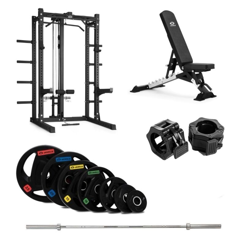 HR 500 Half Rack Olympic med bänk och latsdrag – 150 kg
