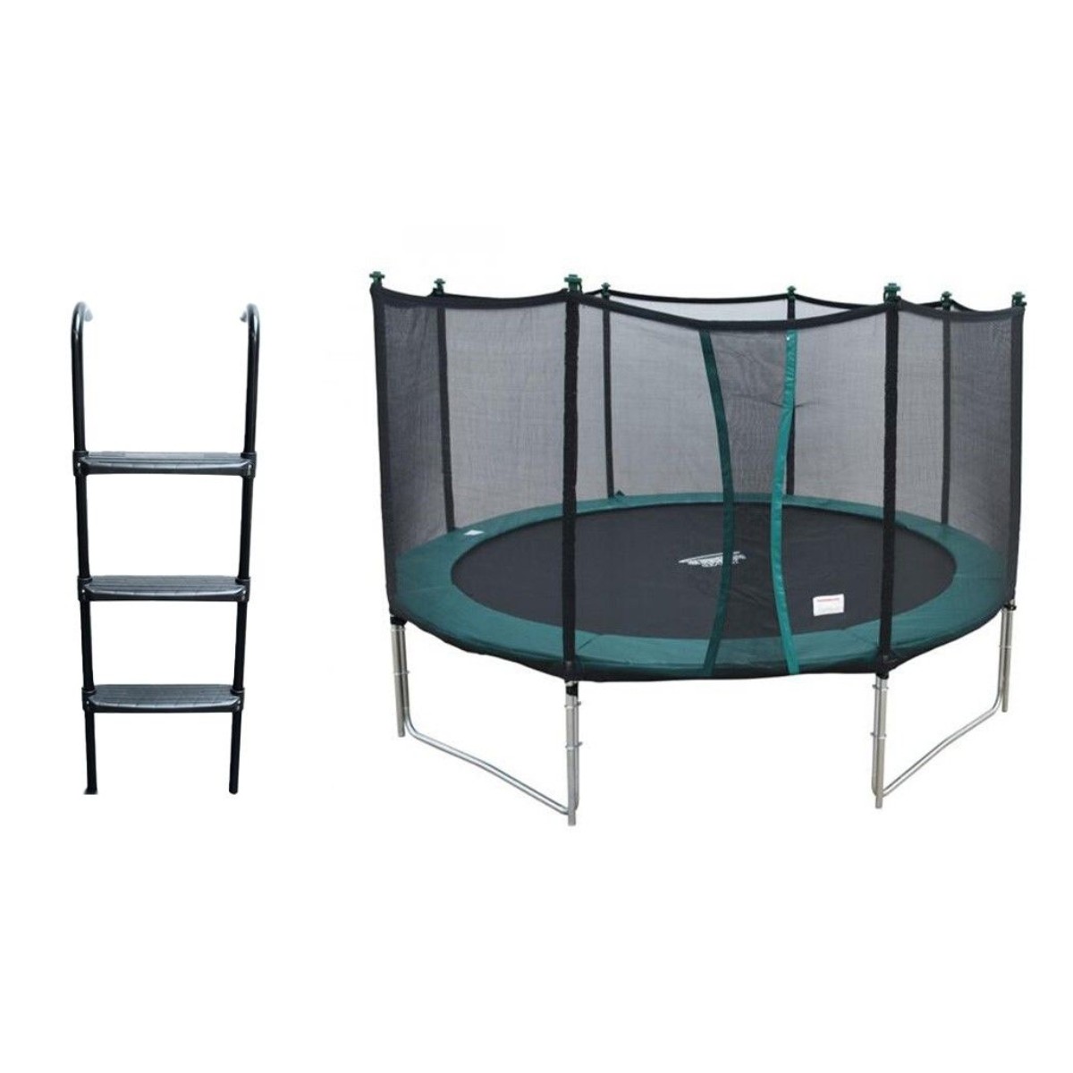 Flexi Studsmatta 3,65 m Grön – inkl. säkerhetsnät och stege