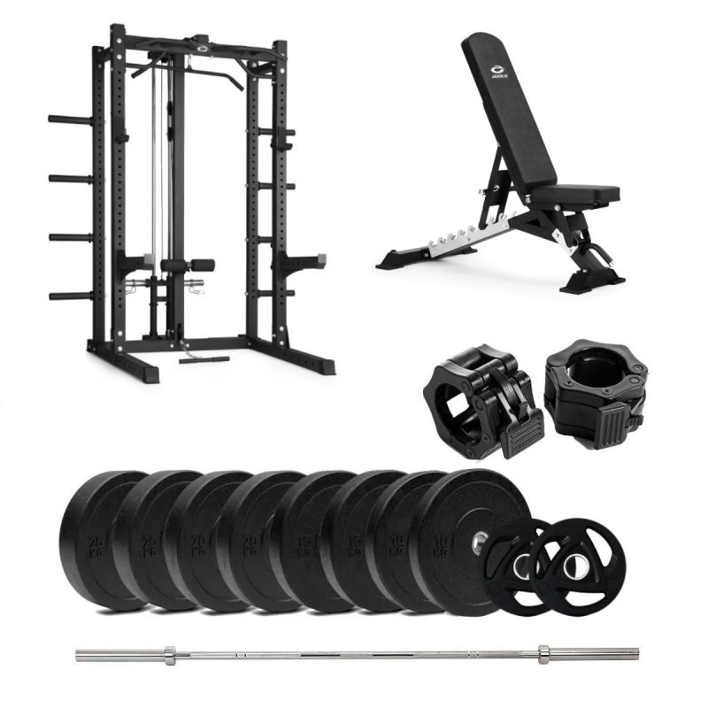 Abilica – HR 500 Half Rack Bumper med bänk och latsdrag – 150 kg